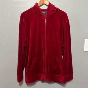 Lauren Ralph Lauren Women’s Red Velour Zip-Up Hoodie Jacket 2X EUC!!